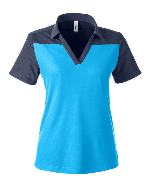 Women's Fusion ChromaSoft™ Colorblock Polo - Electric Blue/ Classic Navy Heather Front