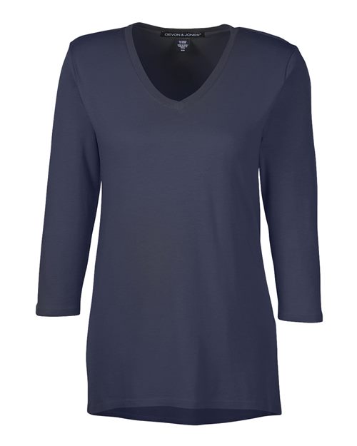 Women's Perfect Fit™ Bracelet-Length V-Neck Top - Navy Front