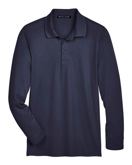 Men's CrownLux Performance® Plaited Long Sleeve Polo - Navy Front