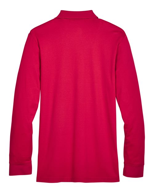 Men's CrownLux Performance® Plaited Long Sleeve Polo - Red Back