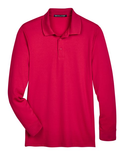 Men's CrownLux Performance® Plaited Long Sleeve Polo - Red Front