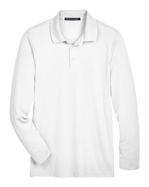 Men's CrownLux Performance® Plaited Long Sleeve Polo - White Front