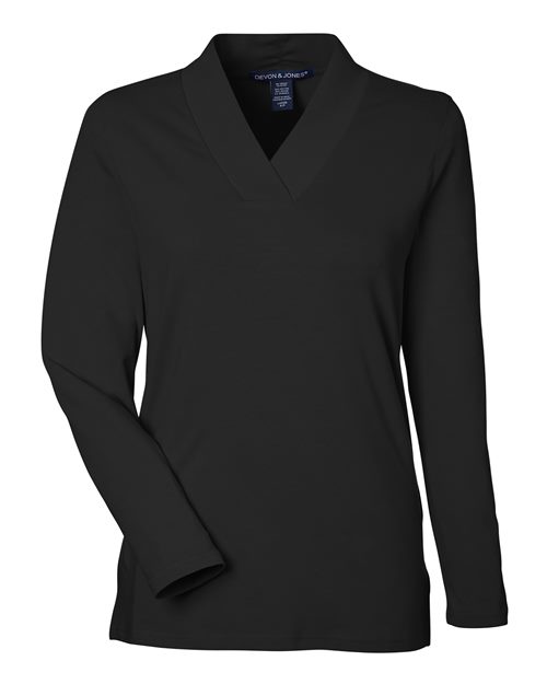 Women's Raleigh Shawl Collar Knit Top - Black Front