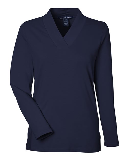 Women's Raleigh Shawl Collar Knit Top - Navy Front