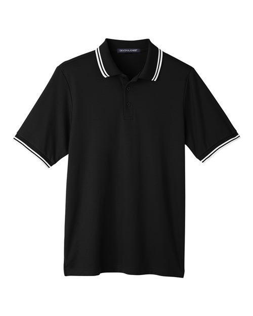 Men's CrownLux Performance® Plaited Tipped Polo - Black/ White Front