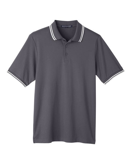 Men's CrownLux Performance® Plaited Tipped Polo - Graphite/ White Front