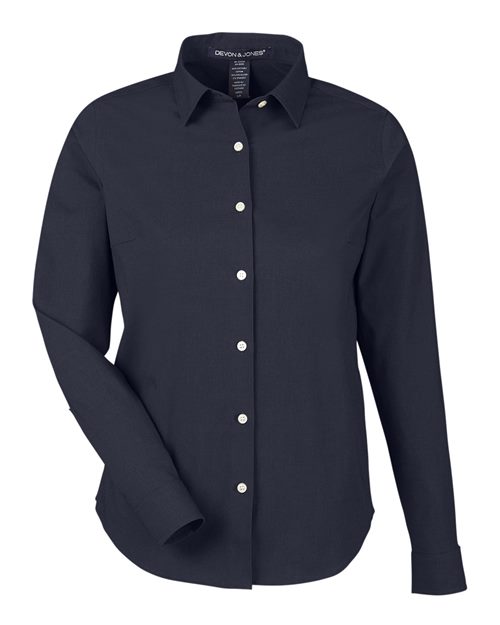 Women's CrownLux Performance® Spencer Poplin Dress Shirt - Navy Melange Front