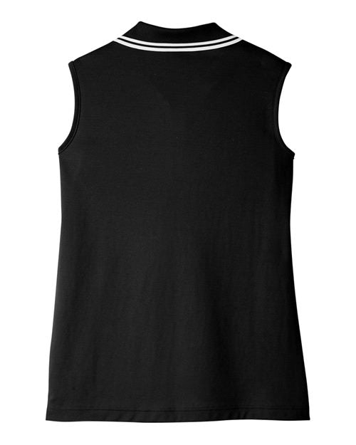 Women's CrownLux Performance® Plaited Tipped Sleeveless Polo - Black/ White Back