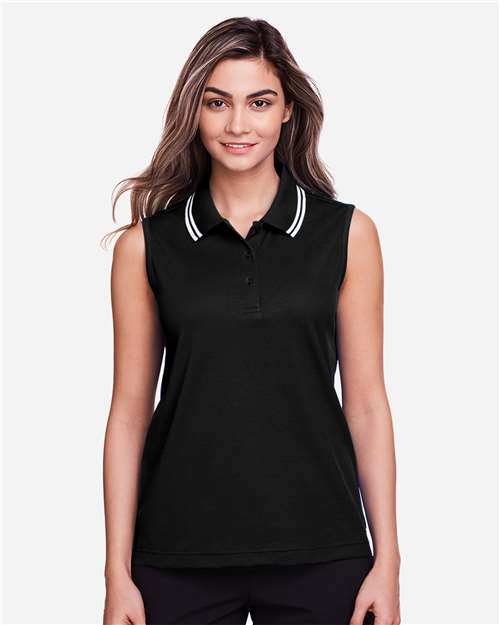 Devon & Jones Women's CrownLux Performance® Plaited Tipped Sleeveless Polo - Model Front