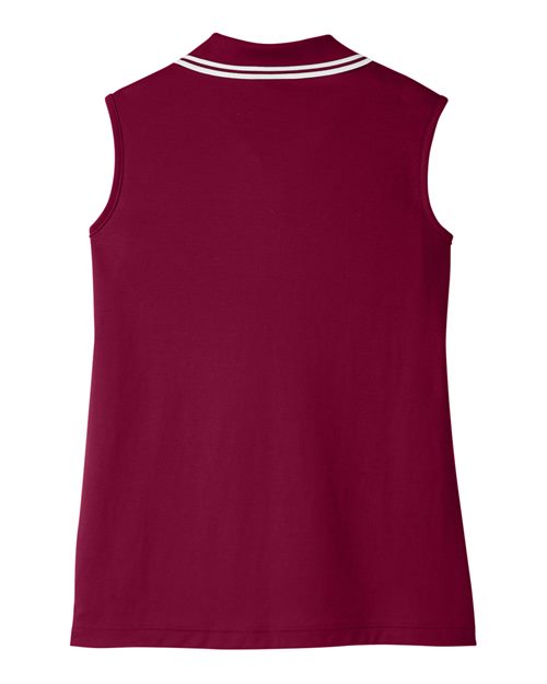 Women's CrownLux Performance® Plaited Tipped Sleeveless Polo - Burgundy/ White Back