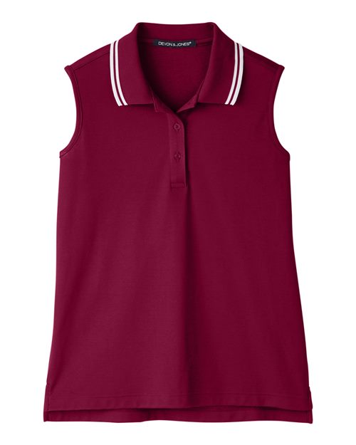 Women's CrownLux Performance® Plaited Tipped Sleeveless Polo - Burgundy/ White Front