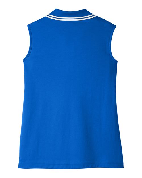 Women's CrownLux Performance® Plaited Tipped Sleeveless Polo - French Blue/ White Back