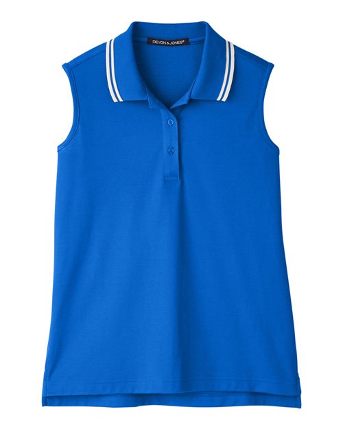 Women's CrownLux Performance® Plaited Tipped Sleeveless Polo - French Blue/ White Front
