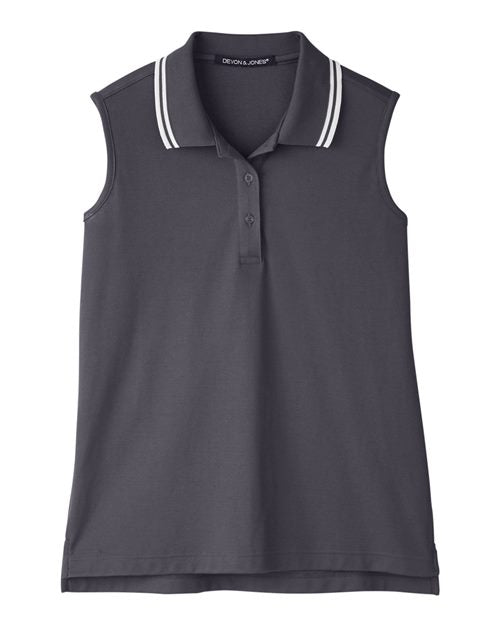 Women's CrownLux Performance® Plaited Tipped Sleeveless Polo - Graphite/ White Front