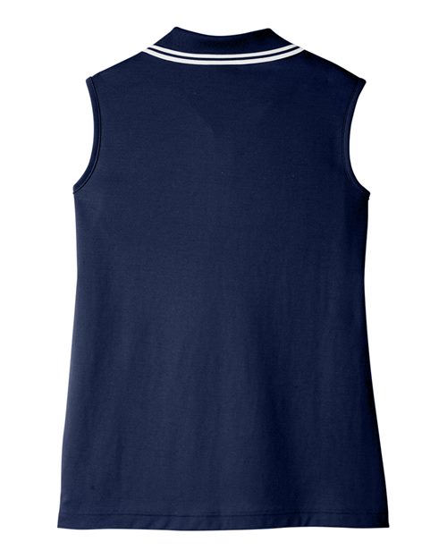 Women's CrownLux Performance® Plaited Tipped Sleeveless Polo - Navy/ White Back