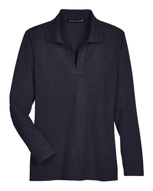 Women's CrownLux Performance® Plaited Long Sleeve Polo - Black Front
