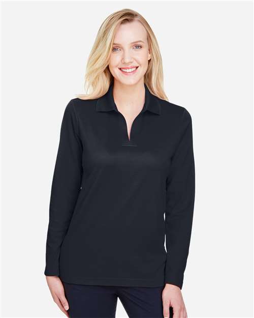 Devon & Jones Women's CrownLux Performance® Plaited Long Sleeve Polo - Model Front