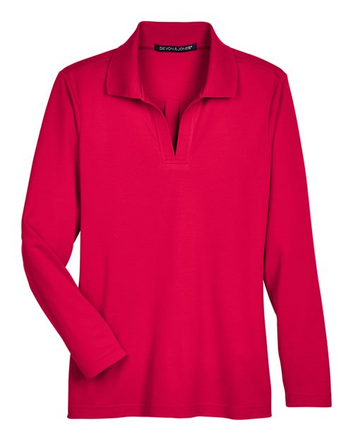 Women's CrownLux Performance® Plaited Long Sleeve Polo - Red Front