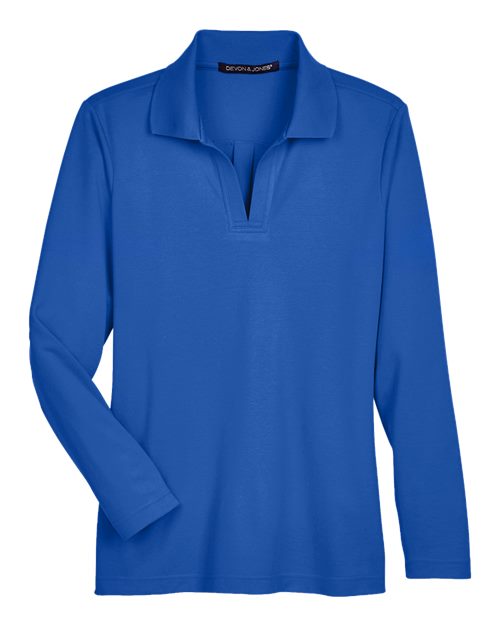 Women's CrownLux Performance® Plaited Long Sleeve Polo - True Royal Front