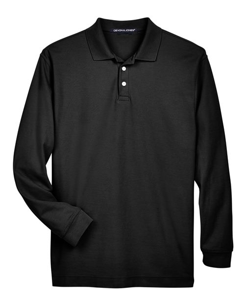 Men's Pima Piqué Long Sleeve Polo - Black Front