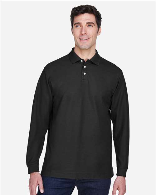Devon & Jones Men's Pima Piqué Long Sleeve Polo - Model Front