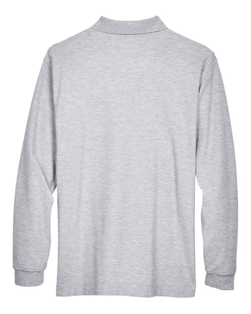 Men's Pima Piqué Long Sleeve Polo - Grey Heather Back
