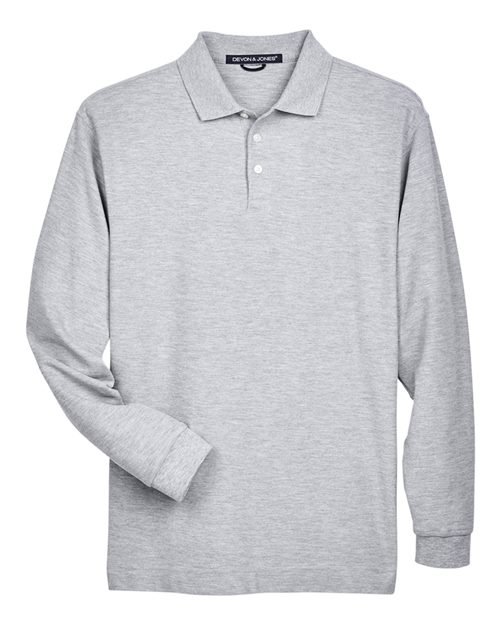 Men's Pima Piqué Long Sleeve Polo - Grey Heather Front