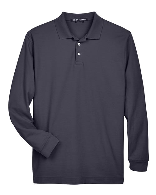 Men's Pima Piqué Long Sleeve Polo - Navy Front