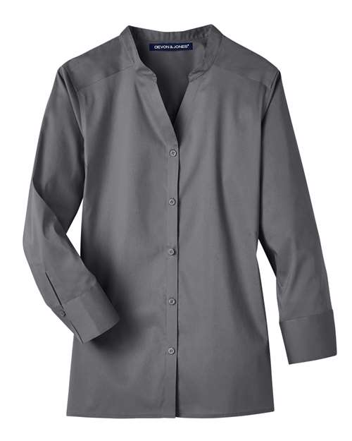 Women's Crown Collection® Stretch Broadcloth Three-Quarter Sleeve Blouse - Graphite Front