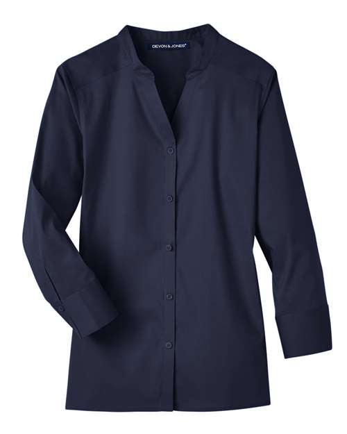 Women's Crown Collection® Stretch Broadcloth Three-Quarter Sleeve Blouse - Navy Front