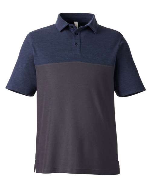 Men's Fusion ChromaSoft™ Colorblock Polo - Carbon/ Classic Navy Heather Front