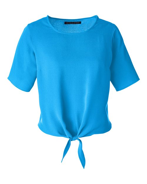Women's Perfect Fit™ Tie Front Blouse - Ocean Blue Front
