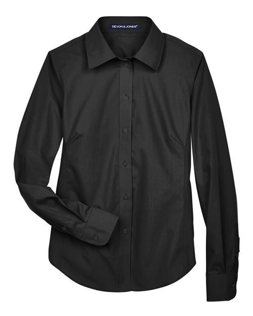 Women's Crown Collection® Broadcloth Woven Dress Shirt - Black Front
