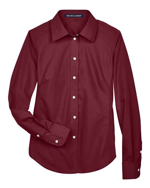 Women's Crown Collection® Broadcloth Woven Dress Shirt - Burgundy Front