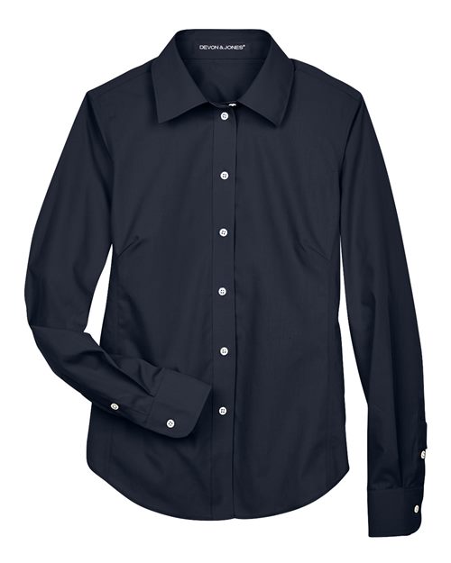 Women's Crown Collection® Broadcloth Woven Dress Shirt - Navy Front