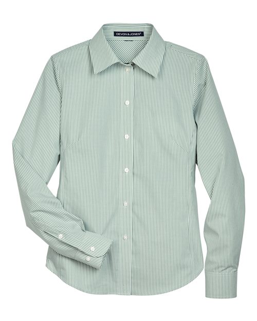 Women's Crown Collection® Banker Stripe Woven Dress Shirt - Dill Front