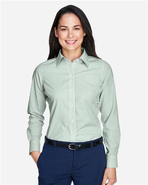 Devon & Jones Women's Crown Collection® Banker Stripe Woven Dress Shirt - Model Front