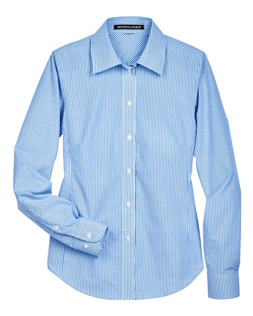 Women's Crown Collection® Banker Stripe Woven Dress Shirt - French Blue Front
