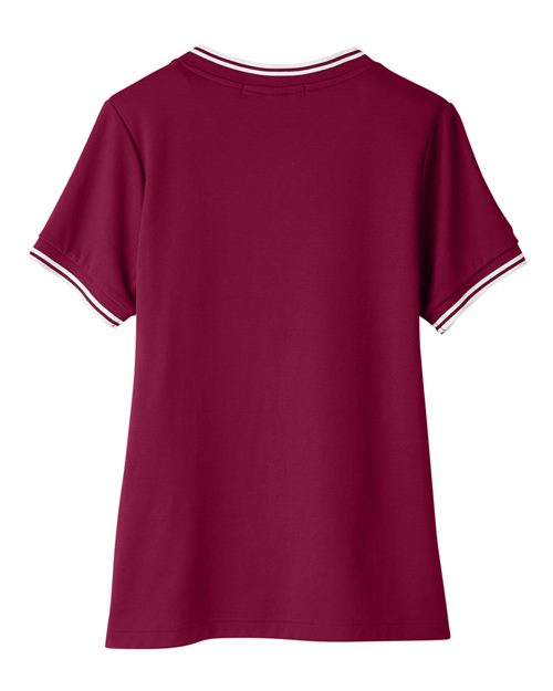Women's CrownLux Performance® Plaited Tipped V-Neck Shirt - Burgundy/ White Back