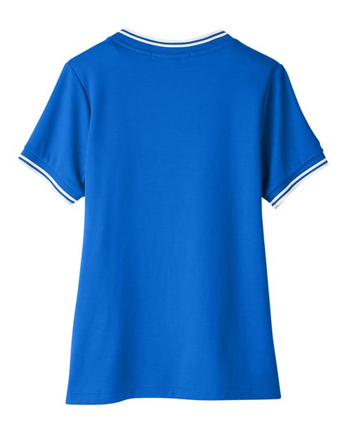 Women's CrownLux Performance® Plaited Tipped V-Neck Shirt - French Blue/ White Back