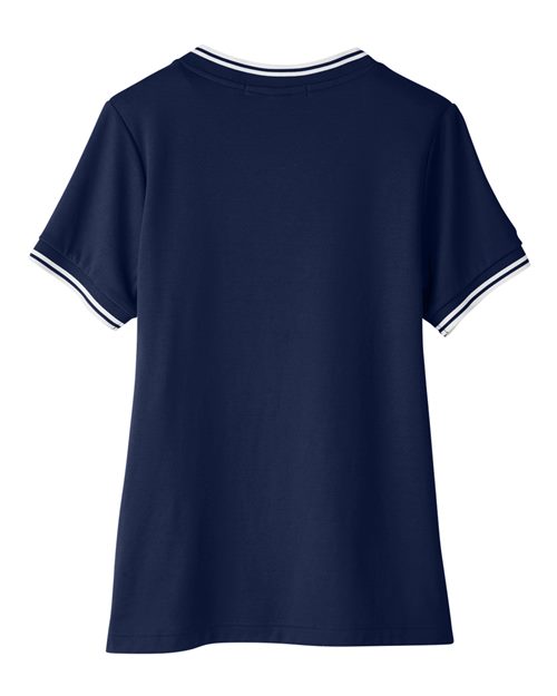 Women's CrownLux Performance® Plaited Tipped V-Neck Shirt - Navy/ White Back