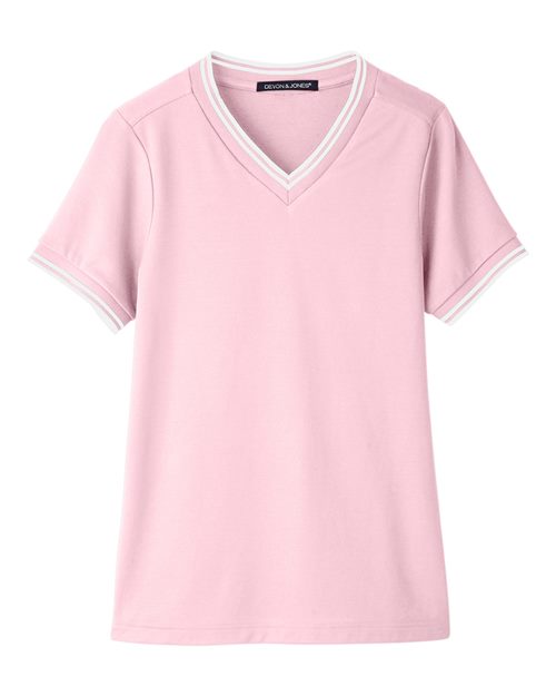 Women's CrownLux Performance® Plaited Tipped V-Neck Shirt - Pink/ White Front