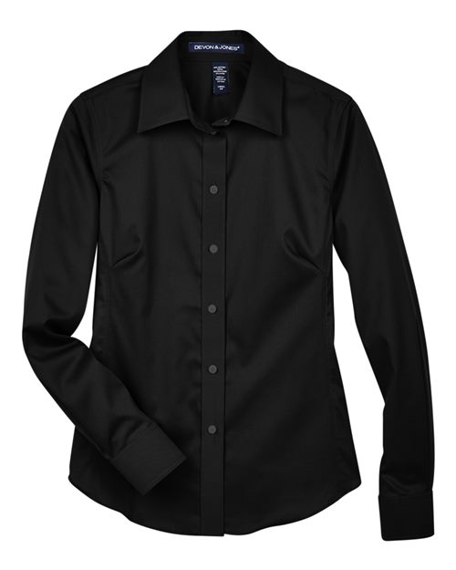 Women's Crown Collection® Solid Stretch Twill Woven Dress Shirt - Black Front