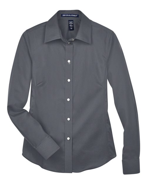 Women's Crown Collection® Solid Stretch Twill Woven Dress Shirt - Graphite Front