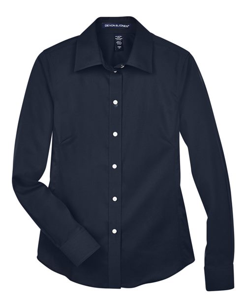 Women's Crown Collection® Solid Stretch Twill Woven Dress Shirt - Navy Front