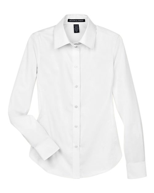 Women's Crown Collection® Solid Stretch Twill Woven Dress Shirt - White Front