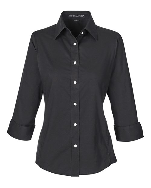 Women's Perfect Fit™ Three-Quarter Sleeve Stretch Poplin Dress Shirt - Black Front