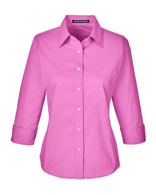 Women's Perfect Fit™ Three-Quarter Sleeve Stretch Poplin Dress Shirt - Charity Pink Front