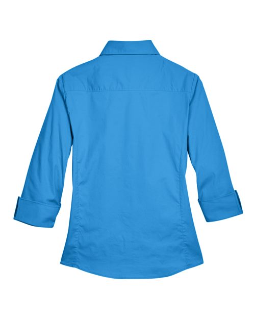 Women's Perfect Fit™ Three-Quarter Sleeve Stretch Poplin Dress Shirt - French Blue Back