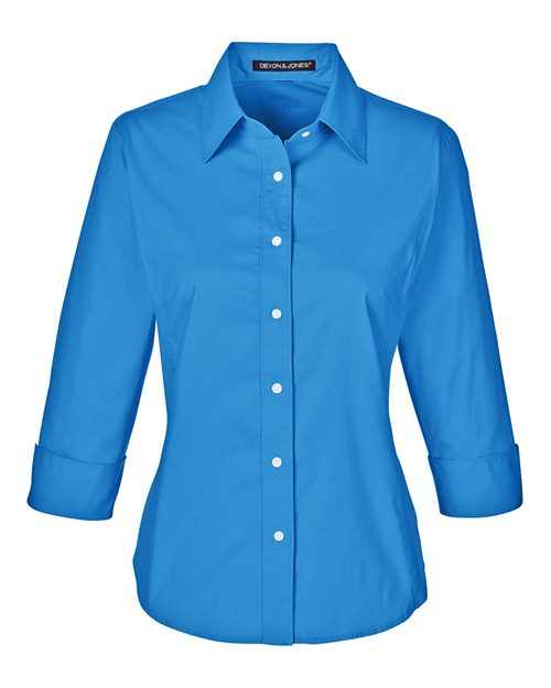 Women's Perfect Fit™ Three-Quarter Sleeve Stretch Poplin Dress Shirt - French Blue Front